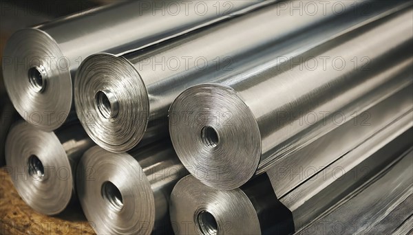 Metal, material, various thin sheets of stainless steel on a roll