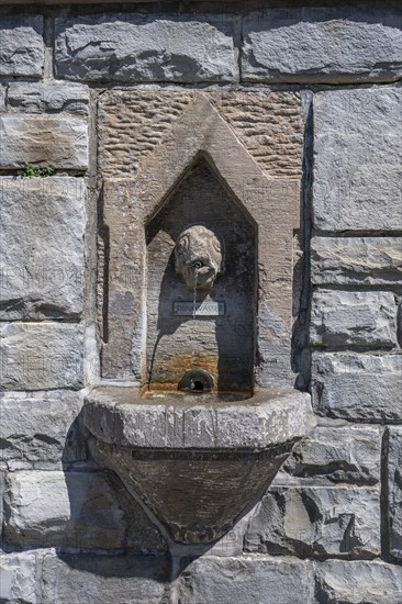 Historic drinking water fountain in the old town centre of Meersburg on Lake Constance, Lake