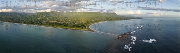 Panorama, aerial view, Marino Ballena National Park, Osa National Park, headland and sea of the