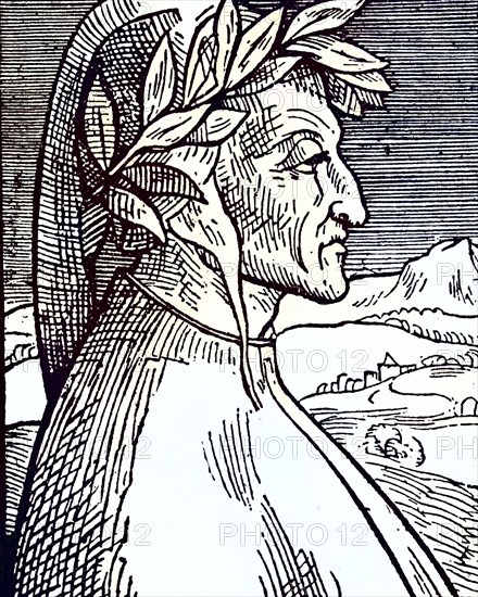 Dante Alighieri (1265-1321), Italian poet. Woodcut portrait published in 1521, probably from a