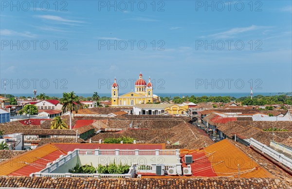 Beautiful panoramic view of the colonial cathedral of Granada from the La Merced church