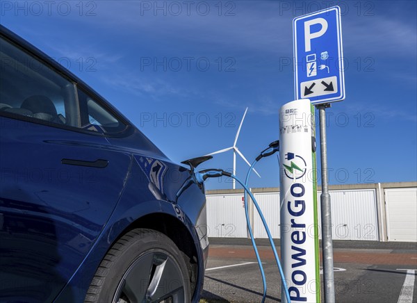 Electric car fast charging station, from the Dutch provider PowerGo, in the ferry harbour of