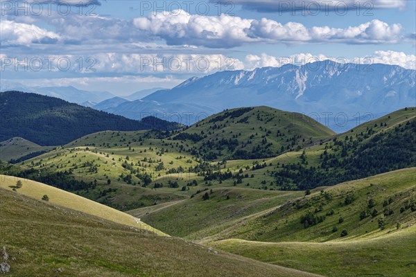 Mountain and hilly landscape around the Campo Imperatore high plateau in the Gran Sasso and Monti
