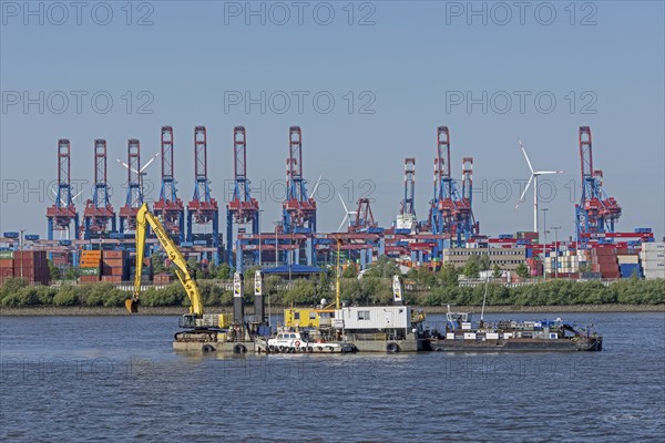 Cargo ship, Burchardkai container terminal, Norderelbe, Hamburg, Germany, Europe