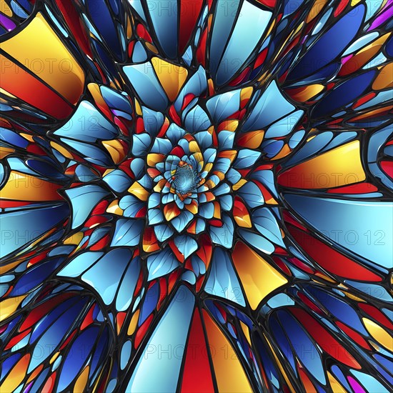 3d rendering of vibrant colored abstract changing glass design in an ornament structure, AI