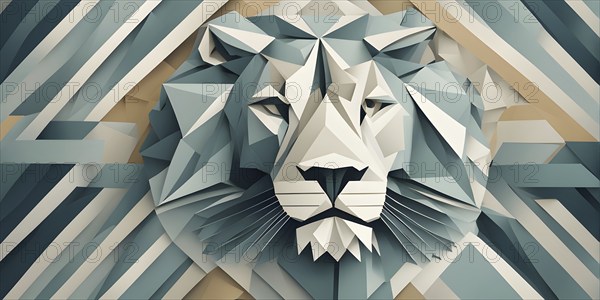 Abstract origami lion wallpaper illustration, AI generated