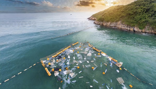 Symbolism, environmental pollution, plastic waste floats on the sea, AI-generated, AI-generated, AI