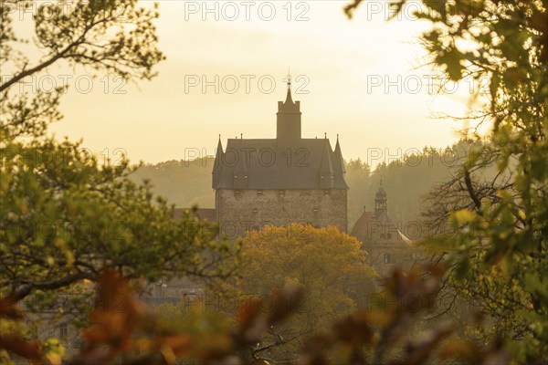 Aerial view of Kriebstein Castle, Kriebstein, Saxony, Germany, Europe