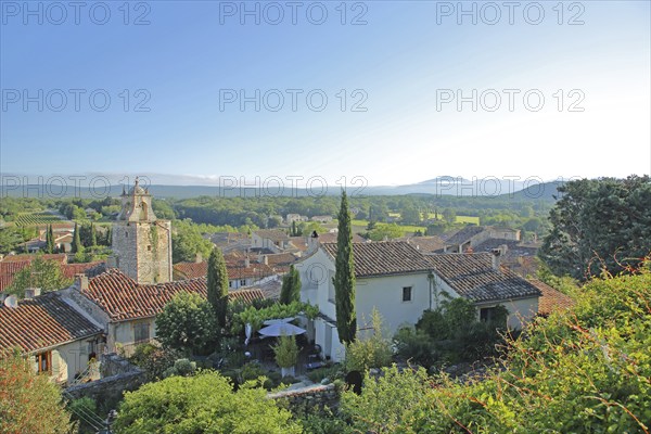 View and cityscape with spire, Rue d'Or, Grignan, Drôme, Tricastin, Provence, France, Europe