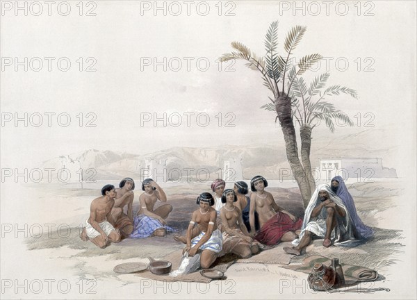 Abyssinian slaves resting in Korti, Nubia, Egypt, around 1850, Historical, digitally restored
