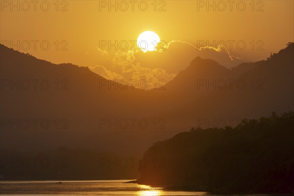 Sunset on the Mekong near Luang Prabang, Laos, Asia