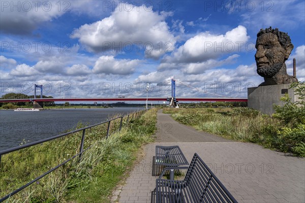 The Friedrich Ebert Bridge over the Rhine between Ruhort and Homberg, Mercator Island, sculpture