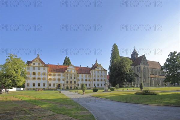 Monastery church and baroque castle with baroque garden, Minster, Monastery, Castle, Salem, Lake