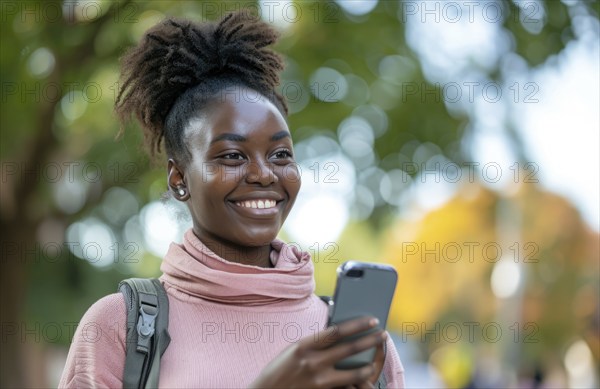 Young black student at college campus or prestigious university. DEI, diversity, inclusion concept,