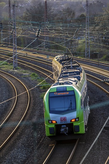 S-Bahn train on the tracks, railway layout, railway line west of the main station of Essen, North