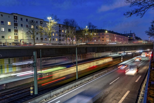 The Hausackerbrücke, inner-city road bridge over the A40 motorway and the U18 light rail line,