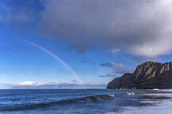 Rainbow on the coast near Hermigua, La Gomera, Canary Islands, Spain, Europe