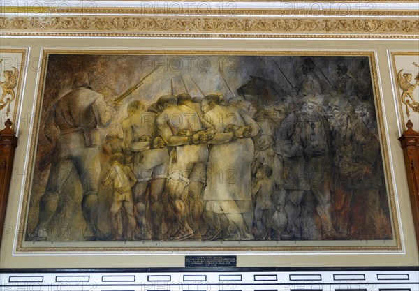 Painting 'Ventas de Indios', 'Selling of Indians' by Fernando Castro Pacheco, Palacio de Gobierno,
