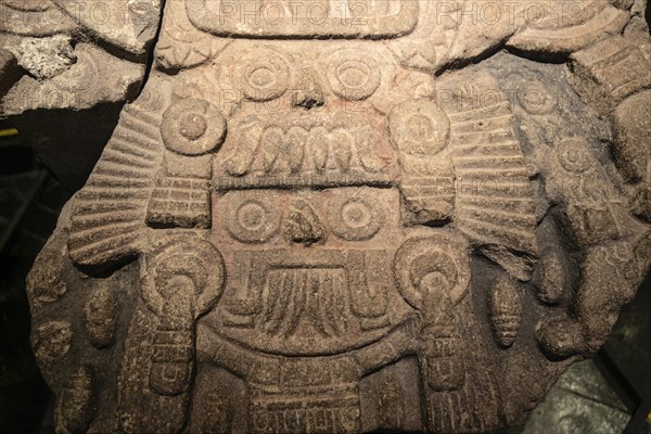 Carved stone monument depicting Tlaloc and Tlaltecuhtli, gods of rain and Earth, archaeological