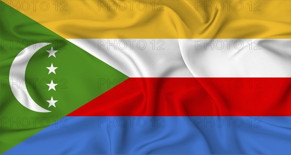 Comoros flag with Texture Waving in the wind. Realistic flag of Comoros waving in the wind