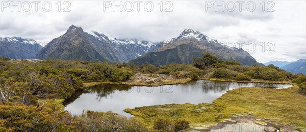 Panoramic view of the Southern Alps at Key Summit, Fiordland National Park, South Island of New