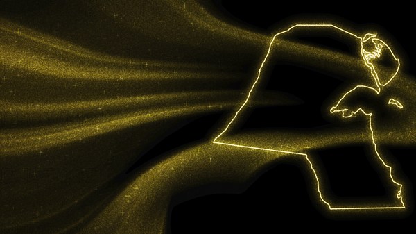 Map of Kuwait, Gold glitter map on dark background