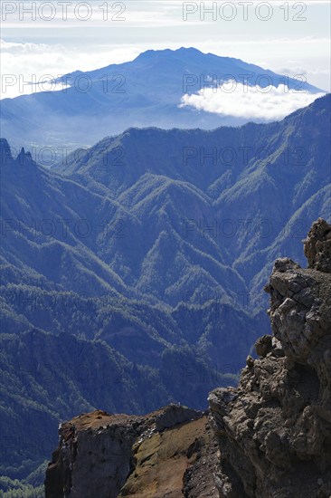 Breathtaking mountain landscape with steep peaks and clouds, Caldera de Taburiente, Roques de los