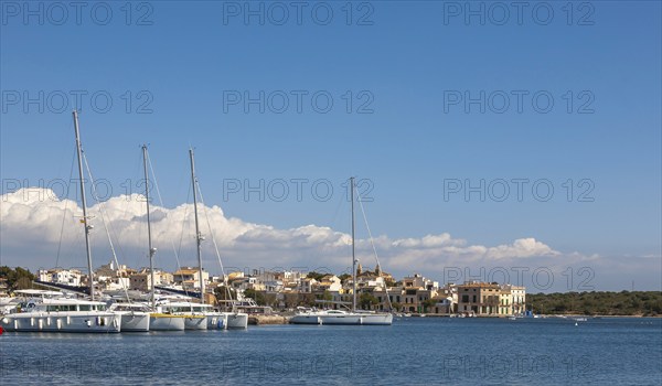 Sailing boats in the harbour of Portocolom, Majorca, Balearic Islands, Spain, Europe