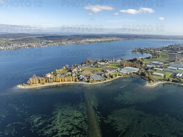 Aerial view of the north-western tip of the island of Reichenau with the district of Niederzell and