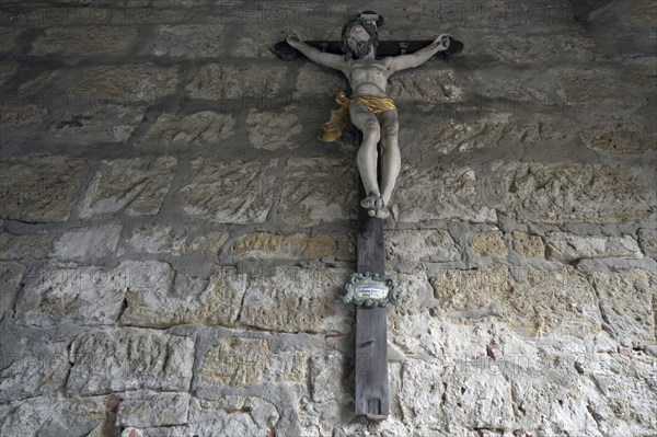 Christ's cross in the archway of the Mittagsturm, 13th century, Iphofen, Lower Franconia, Bavaria,