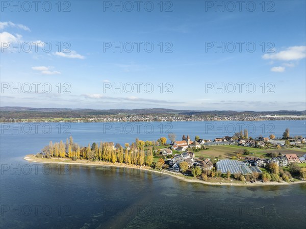 Aerial view of the north-western tip of the island of Reichenau with the district of Niederzell and