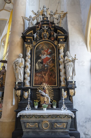 Side altar from 1685, in the church of St Vitus, 16th century, Iphofen, Lower Franconia, Bavaria,