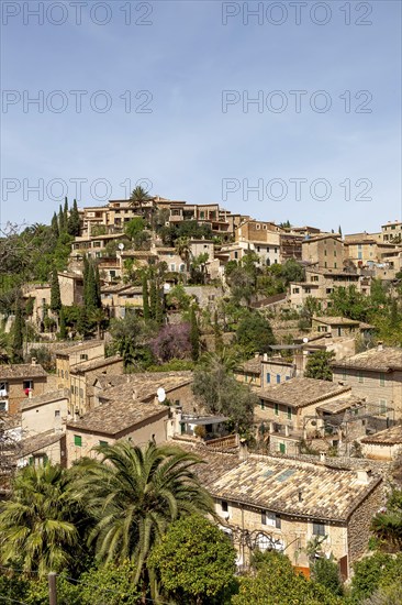 View of the artists' village of Deia, Majorca, Balearic Islands, Spain, Europe