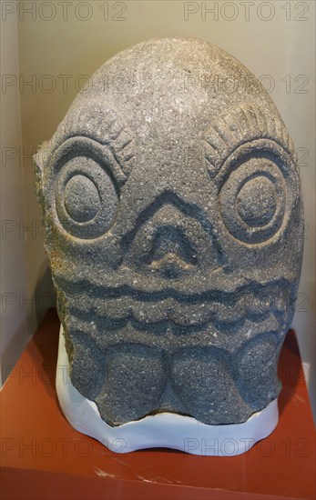 Stone Tecpatl sculpture figure, archaeological site and museum of Templo Mayor, Mexico City,