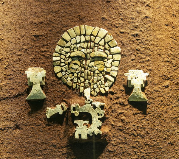 Funerary items at royal tomb of Mayan king Pakal the Great, Palenque, National Museum of