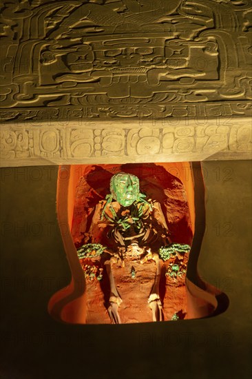 Reproduction of royal burial tomb, Mayan king Pakal the Great, Palenque, National Museum of