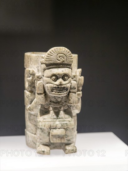 Mictlantecuhtli, god of the dead, green stone vase, archaeological site and museum of Templo Mayor,