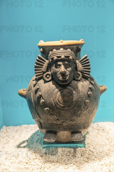 Pot depicting Chalchiuhtlicue female Aztec deity, spouse of Tlaloc, archaeological site and museum