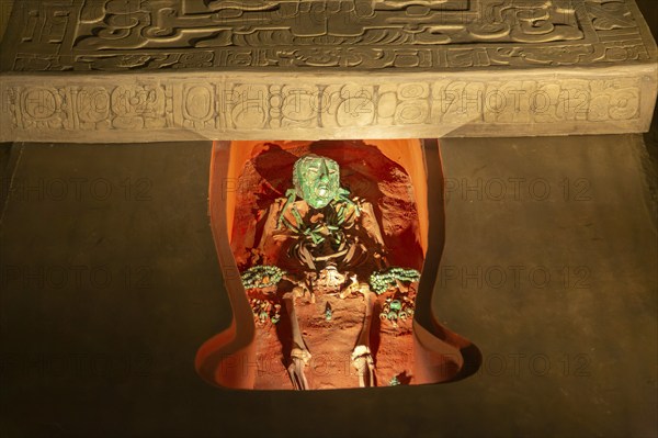 Reproduction of royal burial tomb, Mayan king Pakal the Great, Palenque, National Museum of