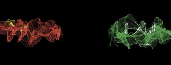 Flags of China and Saudi Arabia on Black background, China vs Saudi Arabia Smoke Flags
