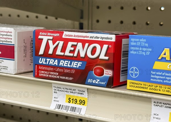 Calgary, Alberta, Canada. Oct 17, 2023. A close up to a Tylenol Ultra Relief 500mg box. Concept: