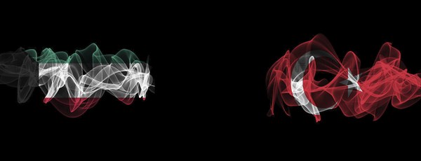 Flags of Kuwait and Turkey on Black background, Kuwait vs Turkey Smoke Flags