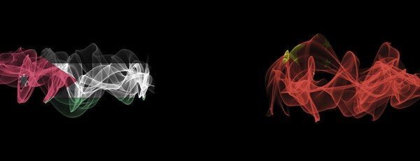 Flags of Jordan and China on Black background, Jordan vs China Smoke Flags