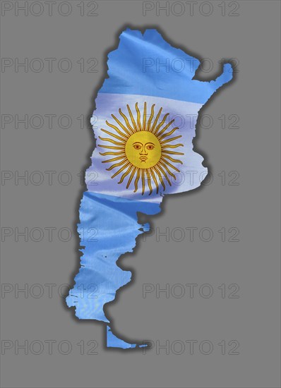 Outline map of Argentina designed with the national flag