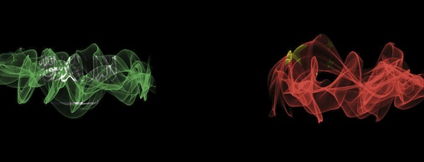 Flags of Saudi Arabia and China on Black background, Saudi Arabia vs China Smoke Flags