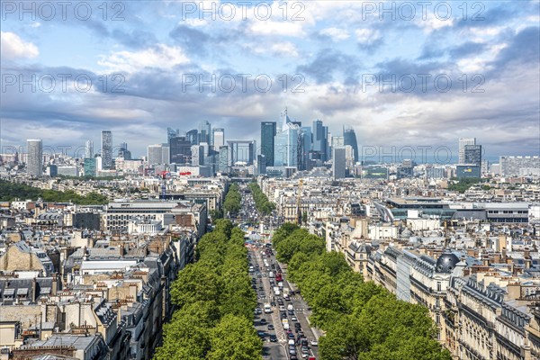 Panoramic View from Arc de Triomphe to La Defense District, Paris, France, Europe