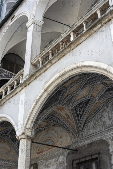 Neuburg an der Donau, Germany, August 30, 2022, Facade in the courtyard of the castle in Neuburg at