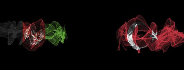 Flags of Afghanistan and Turkey on Black background, Afghanistan vs Turkey Smoke Flags