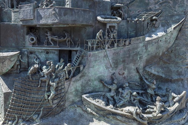 CHATHAM, KENT, UK, AUGUST 9. Partial view of the National Destroyer memorial sculpted by Kenneth