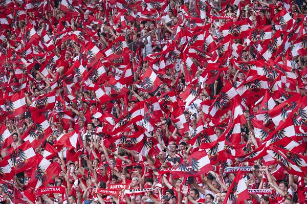 BERLIN, GERMANY - JUNE 21, 2024: Euro 2024 Groupe D match Poland vs Austria 1:3. Supporters of